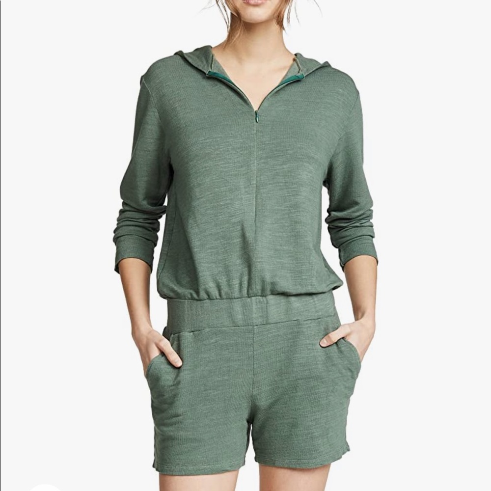 Monrow Zip Up Hooded Romper from Revolve